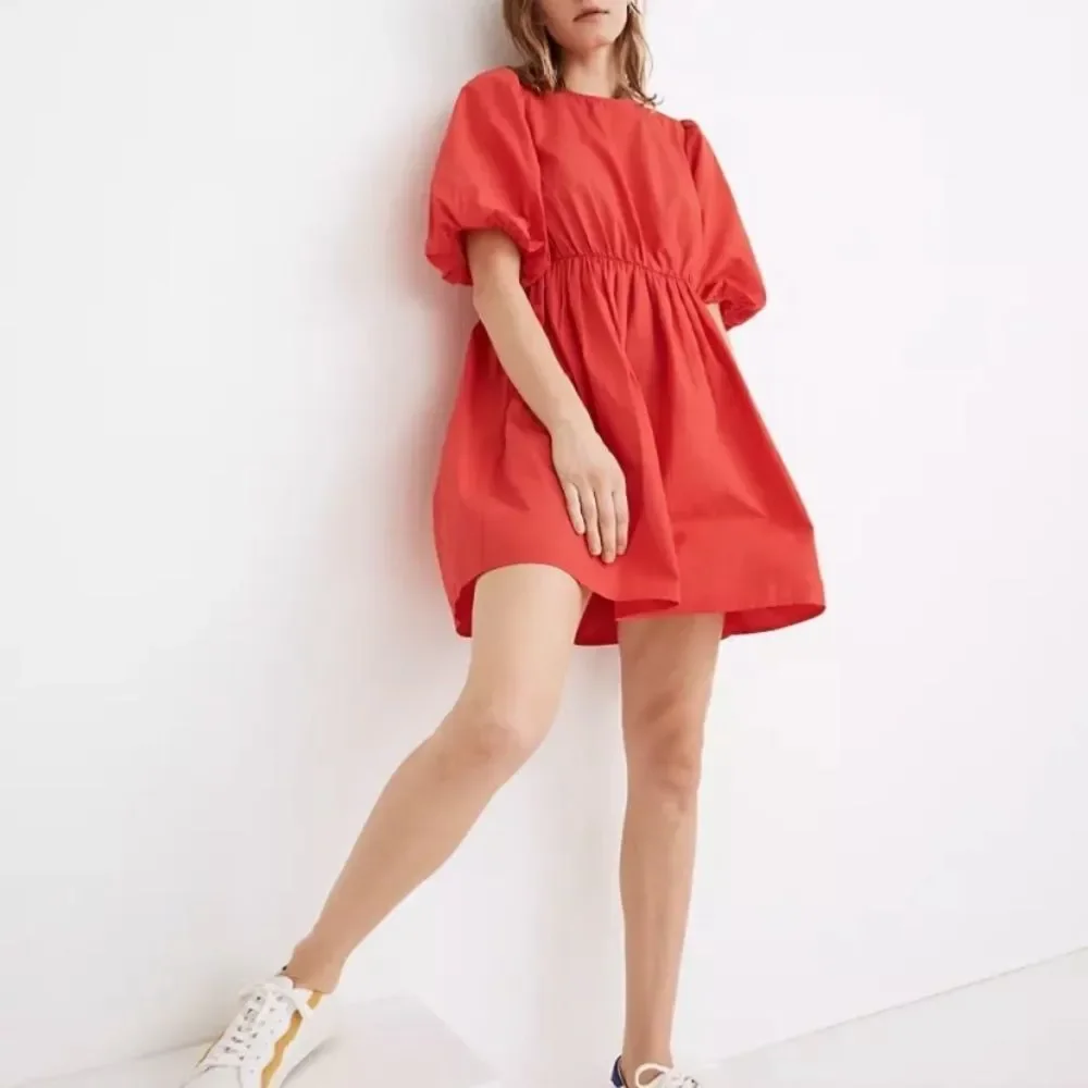 Madewell Poplin Crewneck Bubble-sleeve Mini Dress sz 4